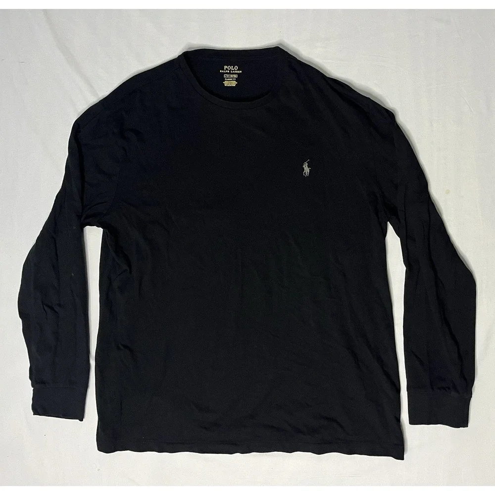 Polo Ralph Lauren Long Sleeve Crew T Shirts Men's Size Large Blue & Black Lot X2